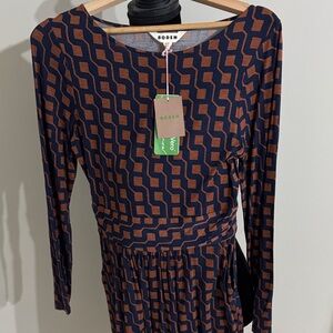 Boden Long Sleeve Dress in Navy and Orange- NEW with tag